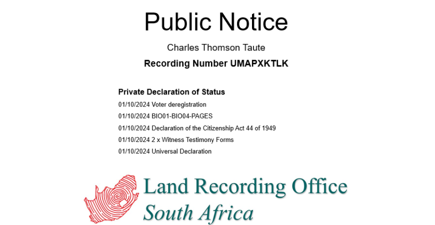 Public Notice Charles Thomson Taute Recording Number UMAPXKTLK