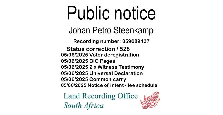 Public Notice Johan Petro Steenkamp (c) Recording number 059089137