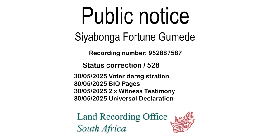 Public Notice Siyabonga Fortune Gumede (c) Recording number 952887587