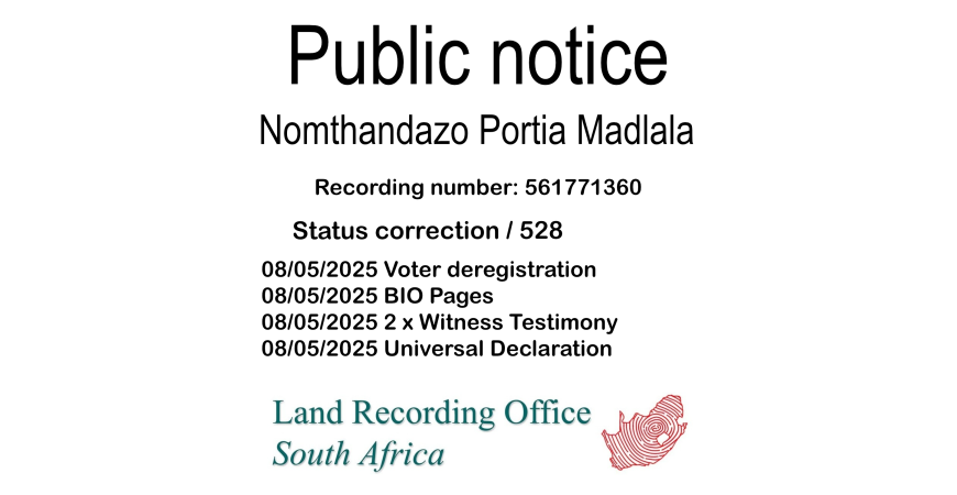 Public Notice Nomthandazo Portia Madlala (c) Recording number 561771360