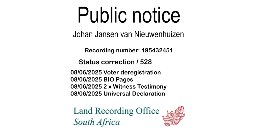 Public Notice Johan Jansen van Nieuwenhuizen (c) Recording number 195432451