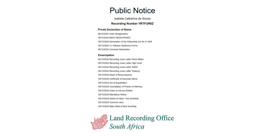 Public Notice Isabela Catharina de Souza Recording Number YRTFURIIZ