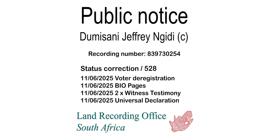 Public notice Dumisani Jeffrey Ngidi (c) Recording number 839730254