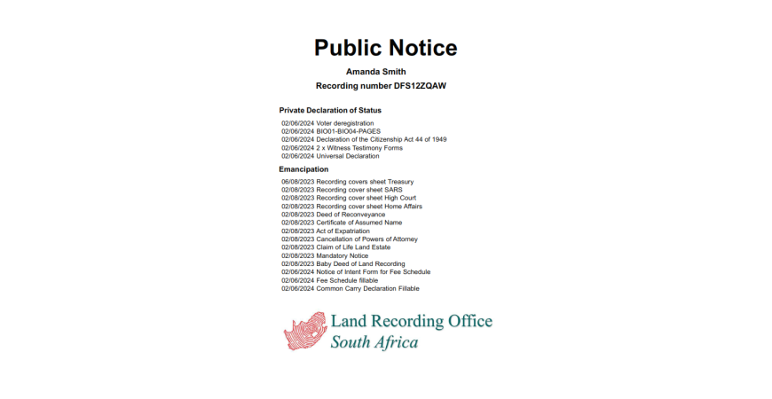 Public Notice Amanda Smith Recording number DFS12ZQAW