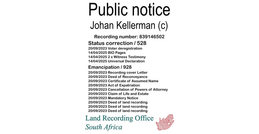 Public notice Johan Kellerman (c) Recording number 839146502
