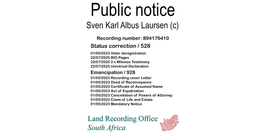 Public notice Sven Karl Albus Laursen (c) Recording number 894176410