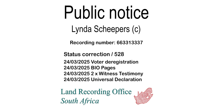 Public notice Lynda Scheepers (c) Recording number 663313337