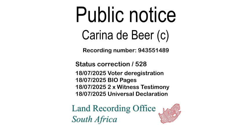 Public notice Carina de Beer (c) Recording number 943551489