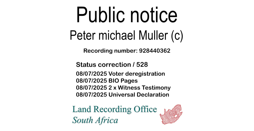 Public notice Peter michael Muller (c) Recording number 928440362