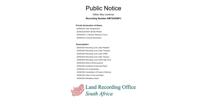 Public Notice Gillian May Landman Recording Number AMYSASNPJ