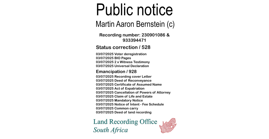 Public notice Martin Aaron Bernstein (c) Recording number 230901086 & 933394471