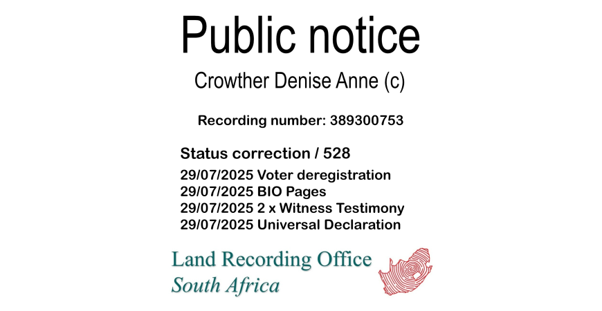 Public notice Crowther Denise Anne (c) Recording number 389300753