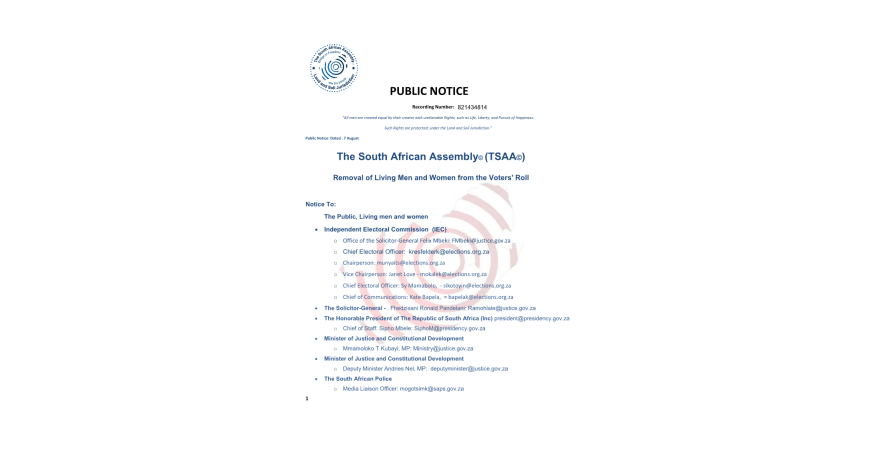 Public Notice IEC recording number 821434814