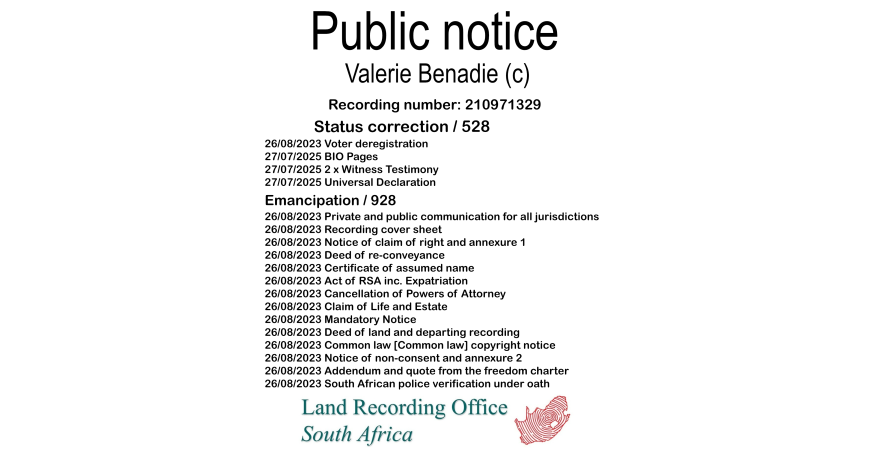 Public notice Valerie Benadie (c) Recording number 210971329