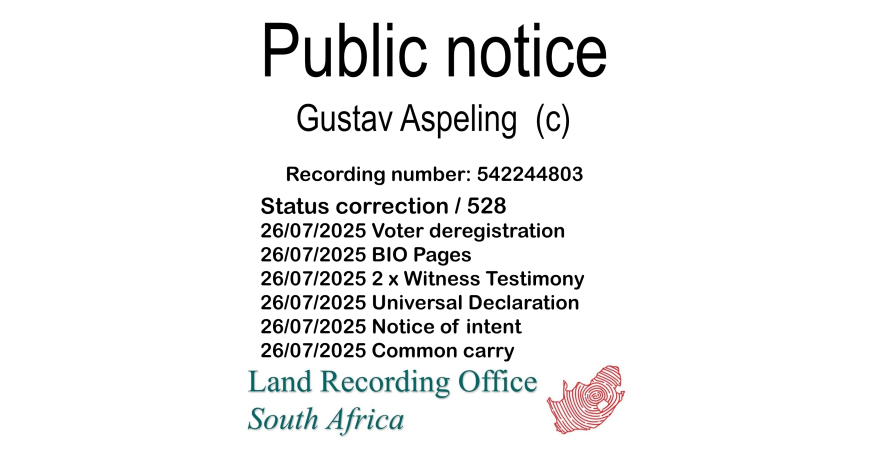 Public notice Gustav Aspeling (c) Recording number 542244803