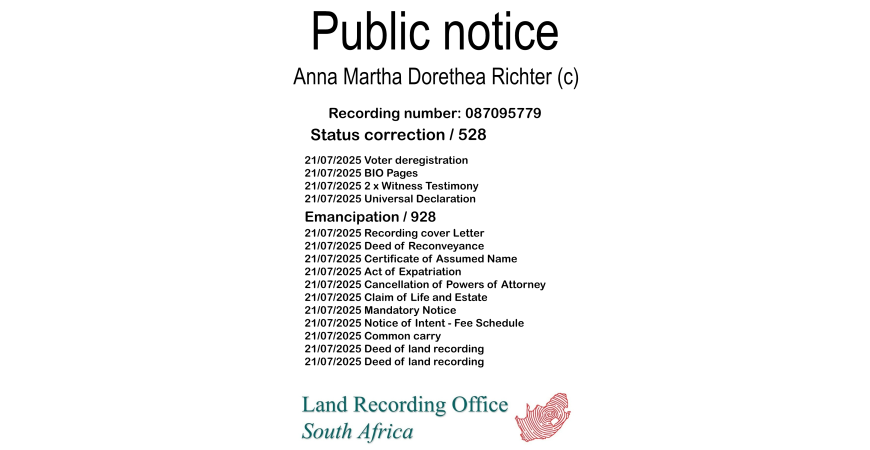Public notice Anna Martha Dorethea Richter (c) Recording number 087095779
