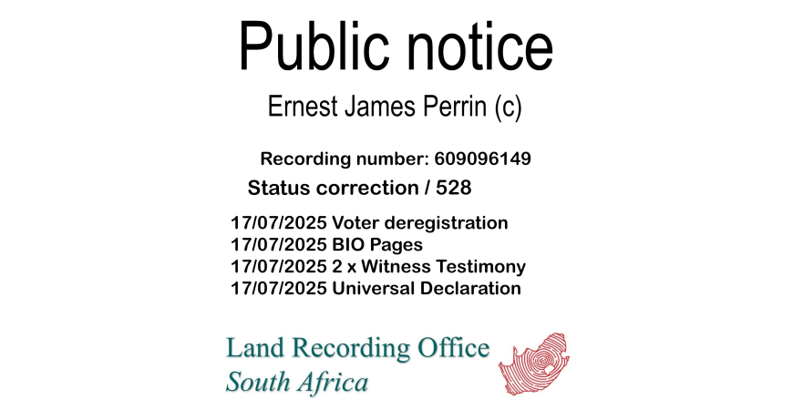 Public notice Ernest James Perrin (c) Recording number 609096149