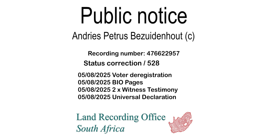 Public notice Andries Petrus Bezuidenhout (c) Recording number 476622957