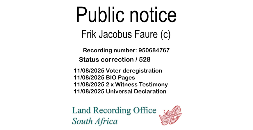 Public notice Frik Jacobus Faure (c) Recording number 950684767