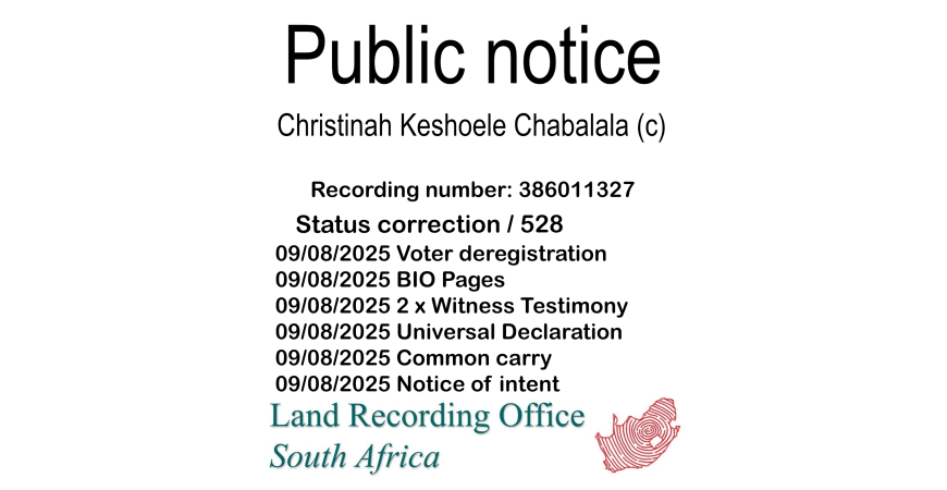Public notice Christinah Keshoele Chabalala (c) Recording number 386011327