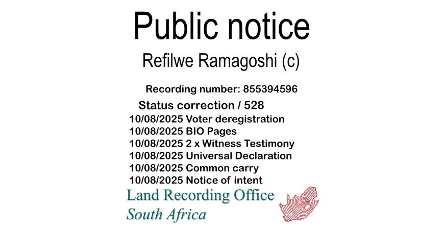 Public notice Refilwe Ramagoshi (c) Recording number 855394596