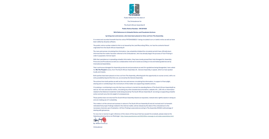 Public Notice Ombudsman  Recording number 991291630