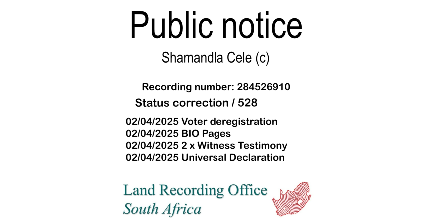 Public notice Shamandla Cele (c) Recording number 284526910