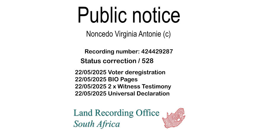 Public notice Noncedo Virginia Antonie (c) Recording number 424429287