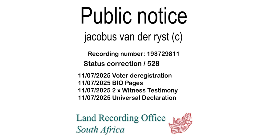 Public notice jacobus van der ryst (c) Recording number 193729811