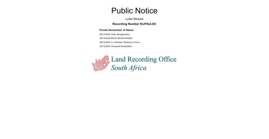 Public notice Lydia Strauss Recording Number KIJFNJLDC