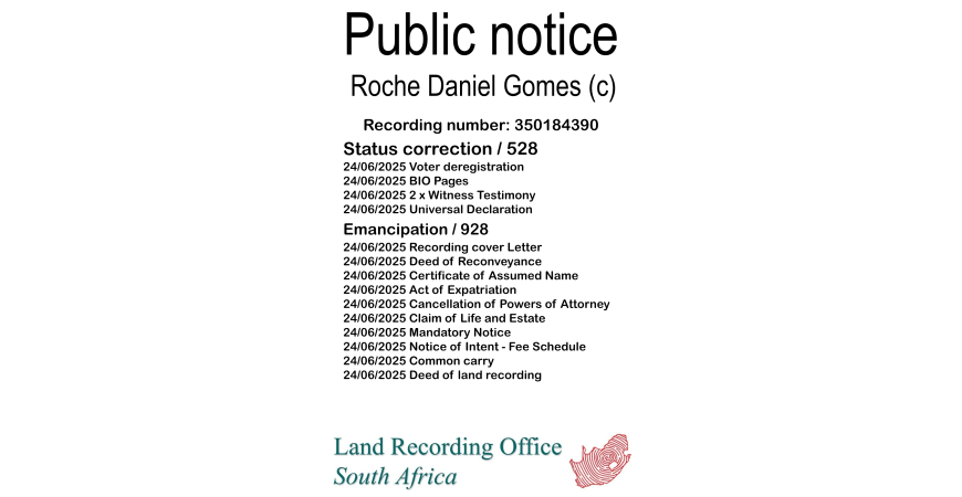 Public notice Roche Daniel Gomes (c) Recording number 350184390