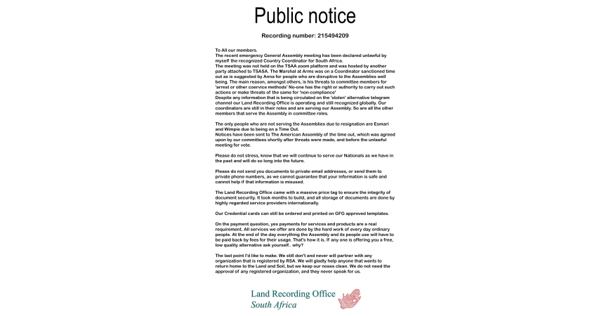 Public notice Recording number 215494209