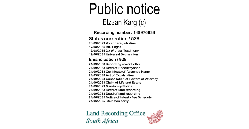 Public notice Elzaan Karg (c) Recording number 149976638