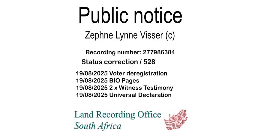 Public notice Zephne Lynne Visser (c) Recording number 277986384