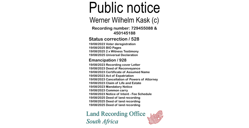 Public notice Werner Wilhelm Kask (c) Recording number 729455088 & 450145188