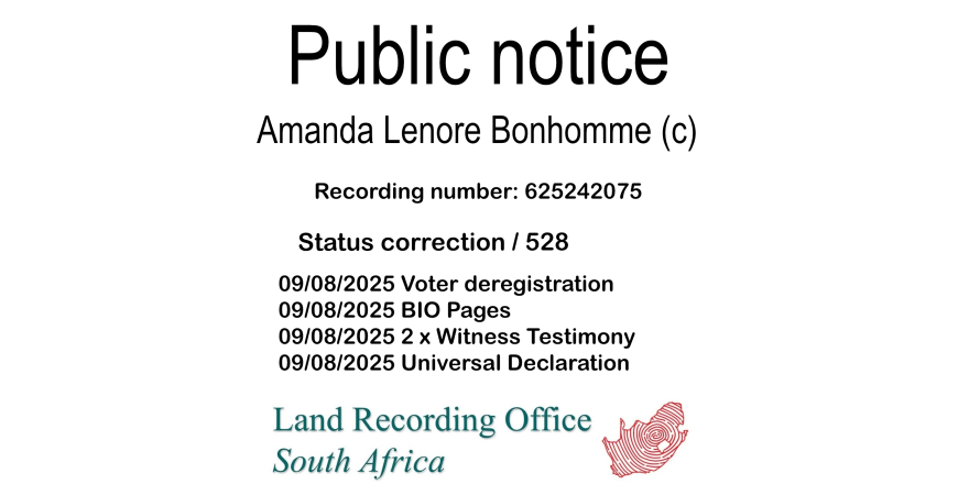 Public notice Amanda Lenore Bonhomme (c) Recording number 625242075