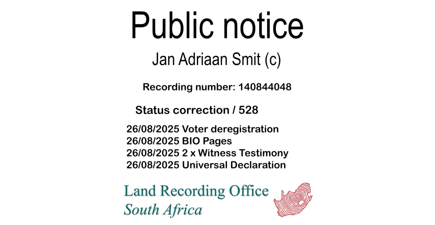 Public notice Jan Adriaan Smit (c) Recording number 140844048