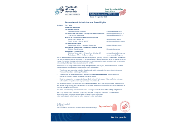 Public notice TSAA Travel Declaration recording number 757516554