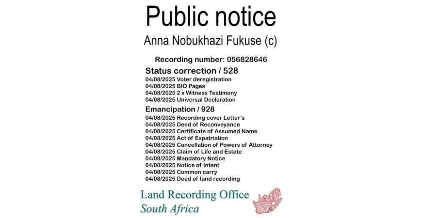 Public notice Anna Nobukhazi Fukuse Recording number 056828646
