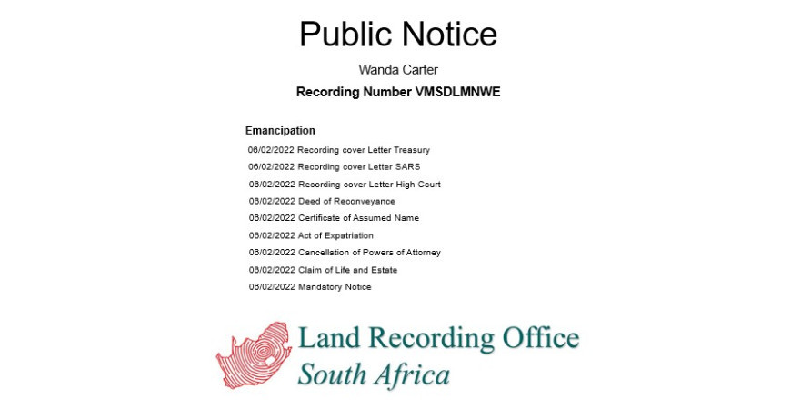 Public Notice Wanda Carter Recording Number VMSDLMNWE