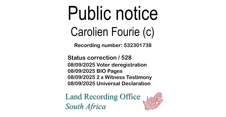 Public Notice Carolien Fourie Recording Number 532301738