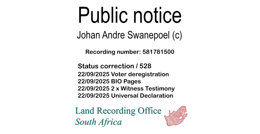 Public Notice Johan Andre Swanepoel Recording Number 581781500