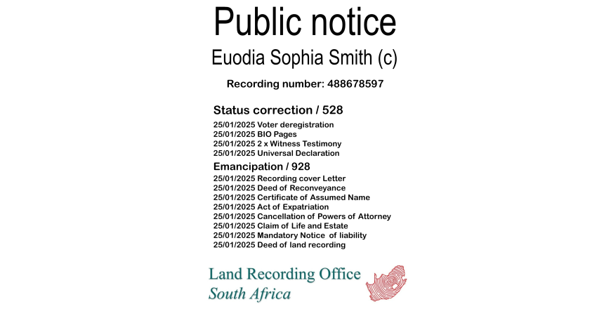 Public Notice Euodia Sophia Smith Recording Number 488678597