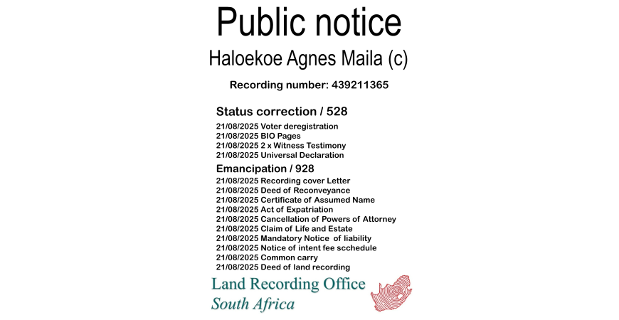 Public Notice Haloekoe Agnes Maila Recording Number 439211365