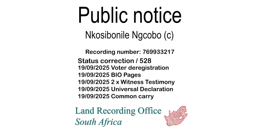 Public Notice Nkosibonile Ngcobo Recording Number 769933217