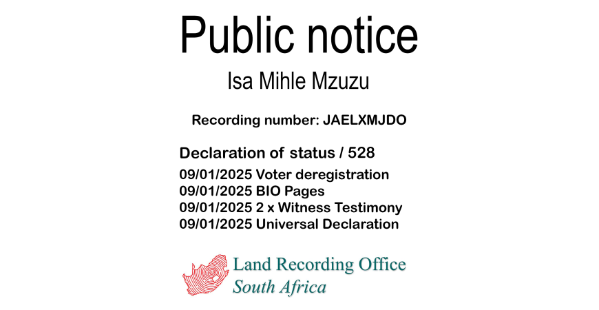 Public notice Isa Mihle Mzuzu Recording number JAELXMJDO