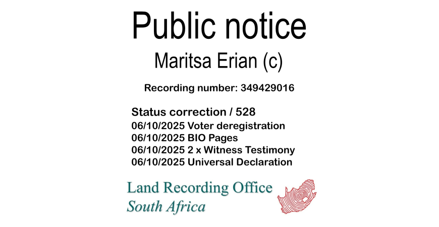 Public notice Maritsa Erian Recording number 349429016