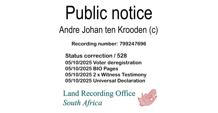 Public notice Andre Johan ten Krooden Recording number 799247696