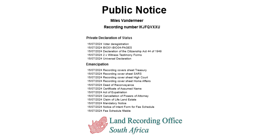 Miles Vandermeer Recording number NNRPTDHAK