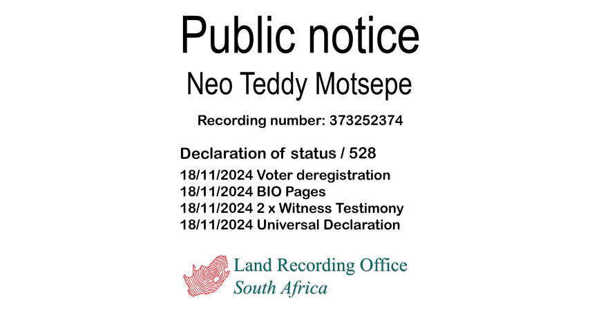 Public notice Neo Teddy Motsepe Recording number 373252374